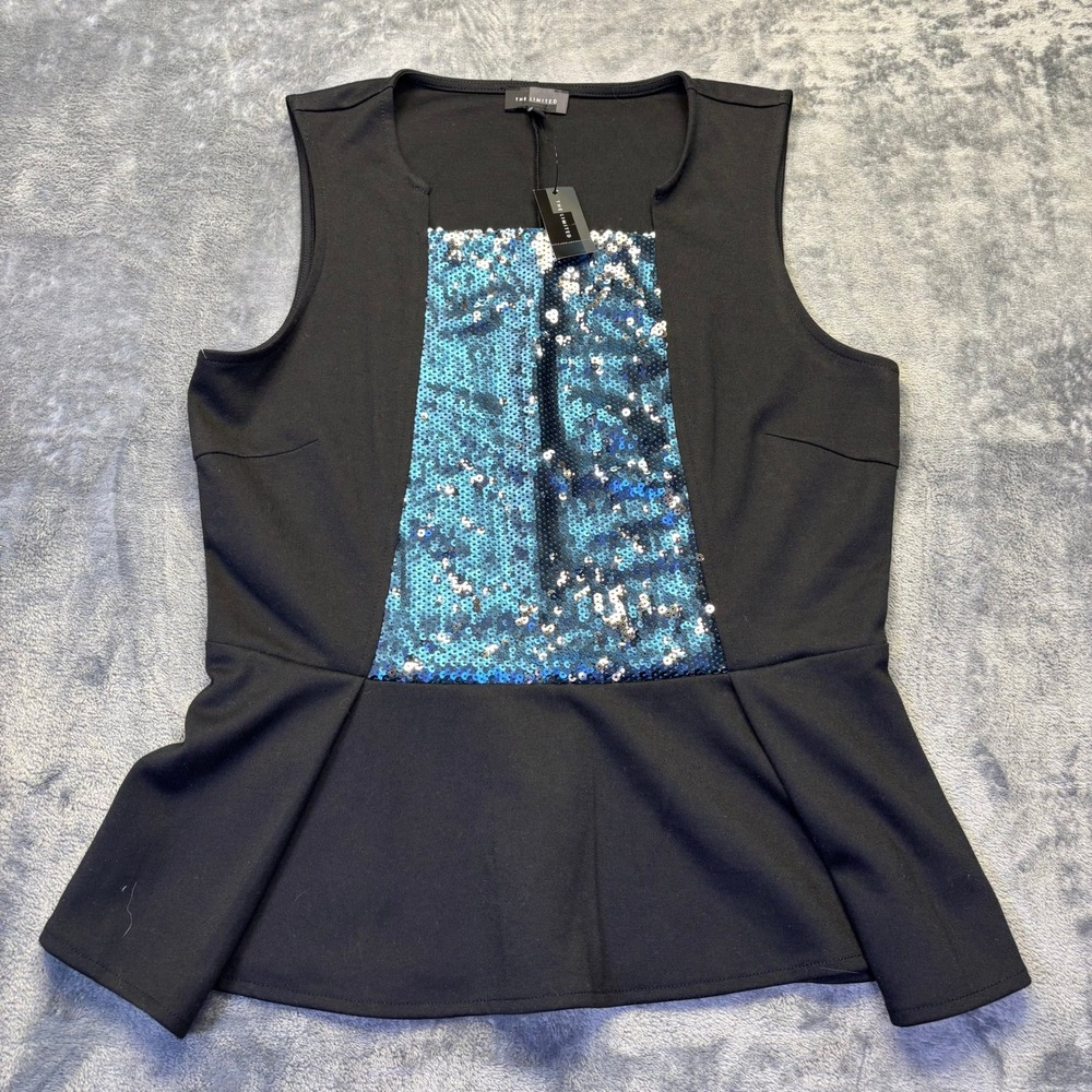 The Limited Black Sequin Peplum Top Womens Medium NWT Blue Sequin Party Cocktail